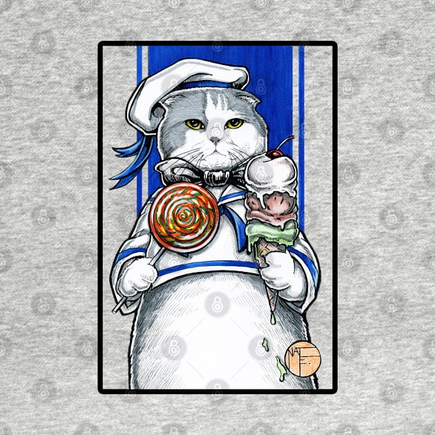 Sailor Cat With Ice Cream - Black Outlined Version by Nat Ewert Art